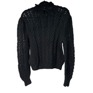 Handmade Black Loose Knit Detail Mock Neck‎ Sweater